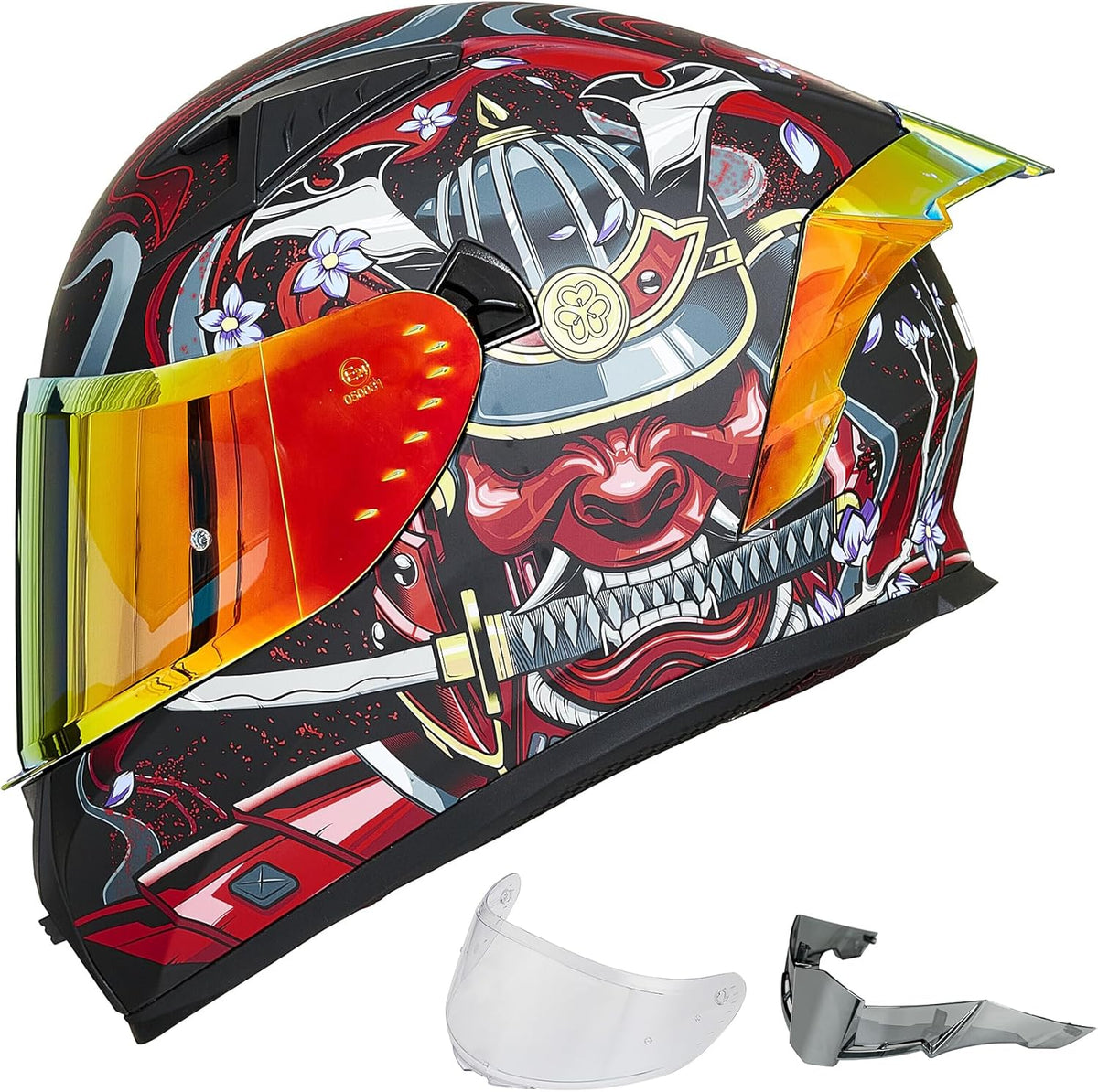 ILM Motorcycle Helmet Full Face with Pinlock Compatible Clear&Tinted Visors and Fins Street Bike Motocross Casco DOT(Armor Red, Large) - PuriLite