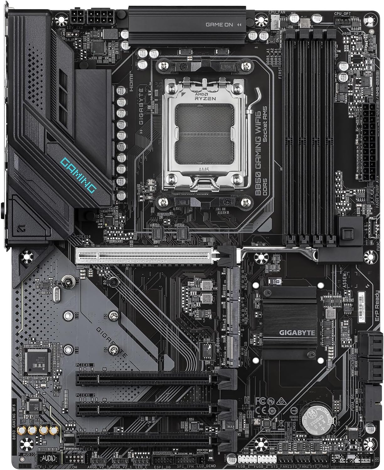 GIGABYTE B850 Gaming WIFI6 AMD AM5 LGA 1718 Motherboard, ATX, DDR5, 3X M.2, PCIe 5.0, USB-C, WIFI6E, 1GbE LAN, EZ-Latch, 5-Year Warranty