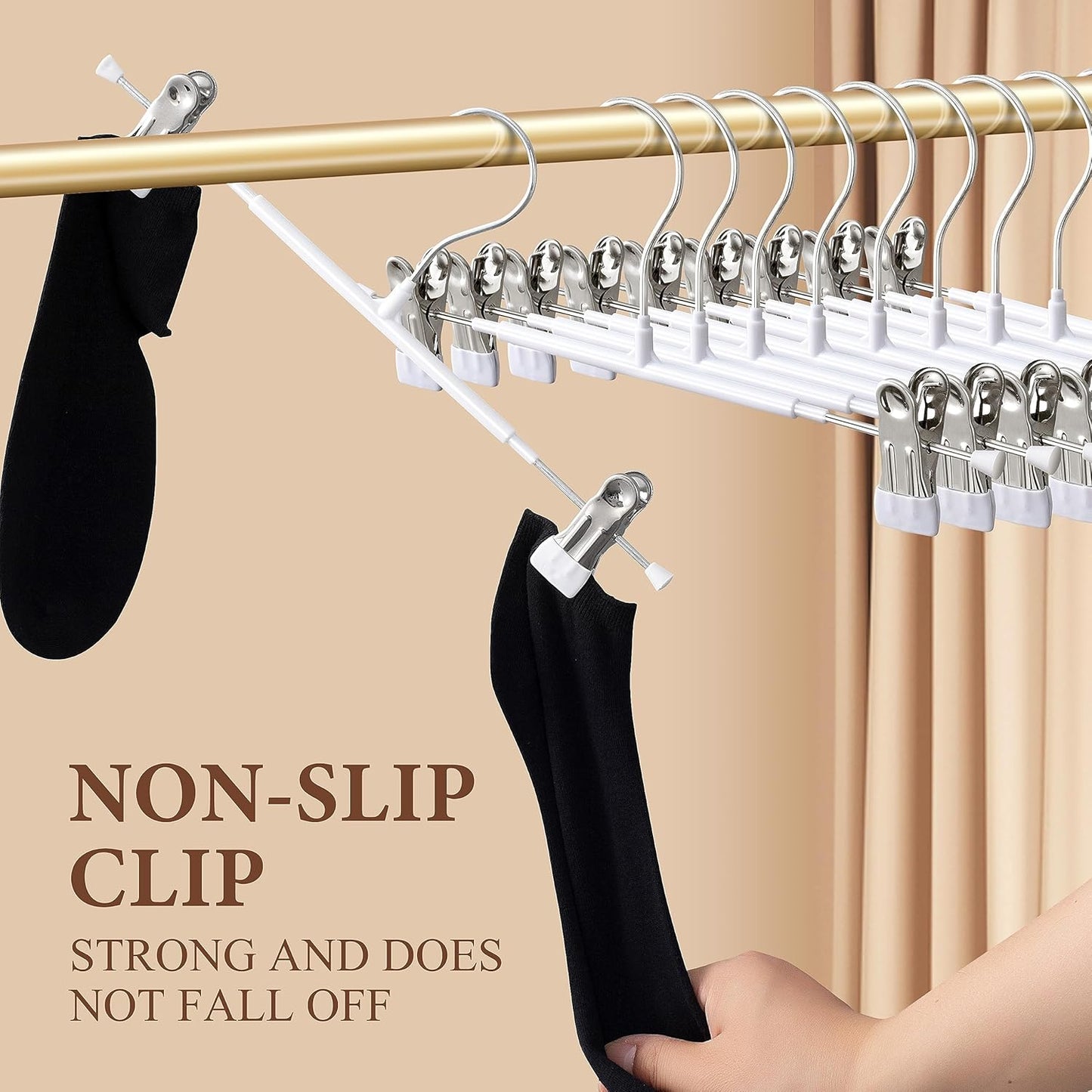 14Inch Black Pants Hangers with Clips 10 Pack Adjustable Skirt Hangers for Women Non-Slip Trousers Hanger for Jeans Clothes Hangers for Pants Heavy Duty Space Saving Shorts Hangers