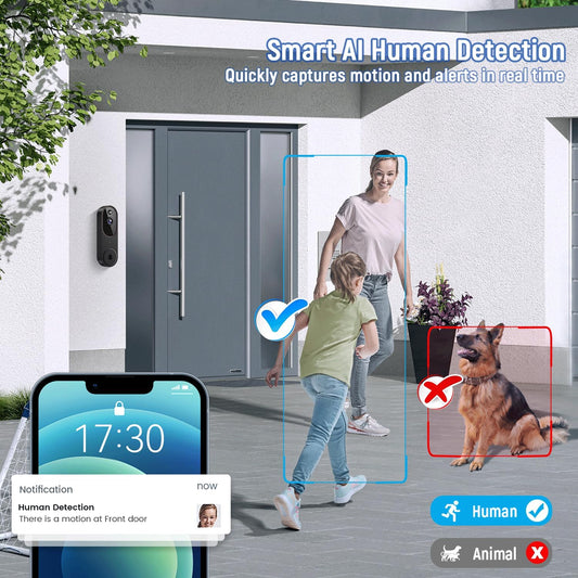 Occuwave 1080P Video Doorbell Camera Wireless with Chime Ringer, Cloud Storage, Live Image, 2-Way Audio, Night Vision, 2.4Ghz WiFi, Indoor Surveillance, Real-Time Alert (Brown+Black) - PuriLite