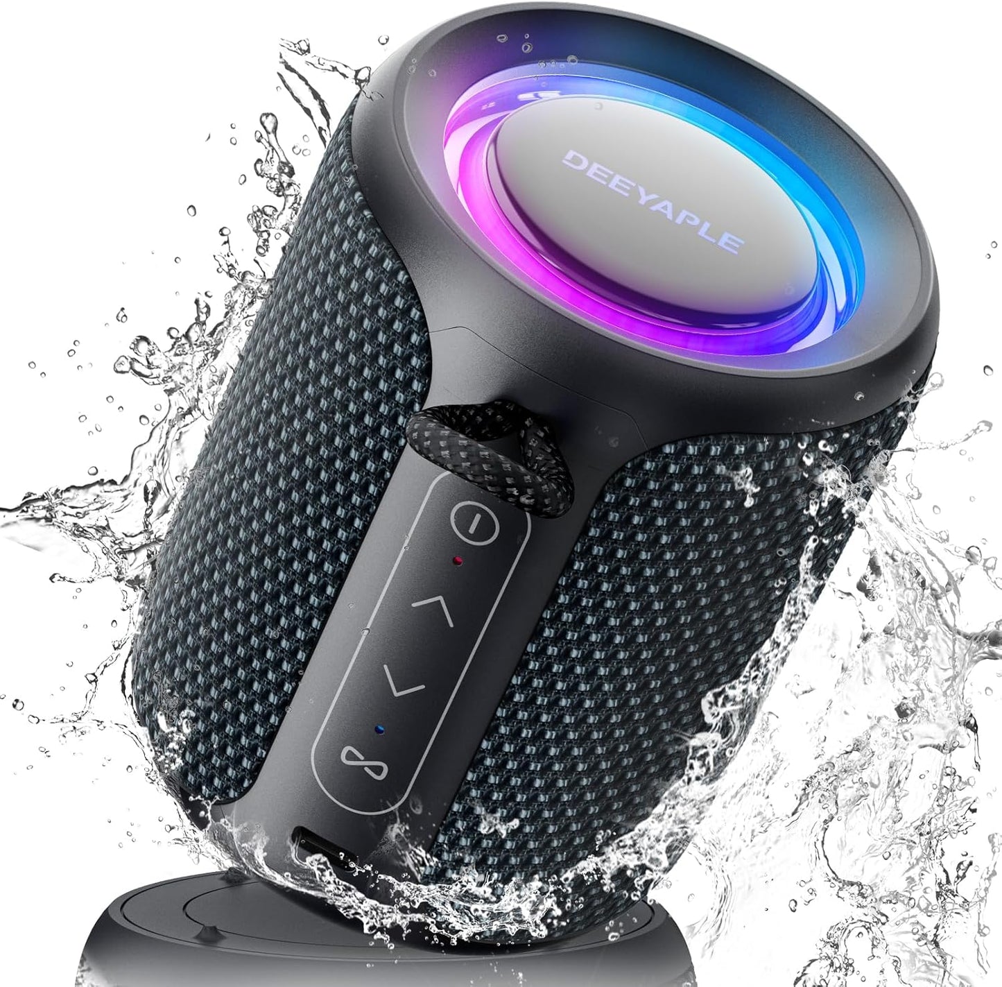 Deeyaple Portable Bluetooth Speaker, IP67 Waterproof Mini Bluetooth Speaker Wireless V5.3 with Stereo Sound,All Day,TWS Pairing,LED Light,Gift for him/her (Black)