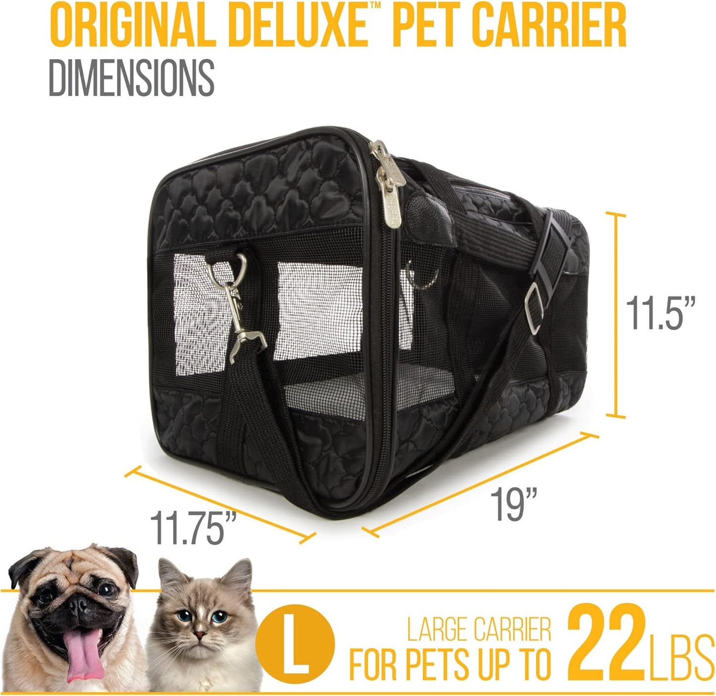 Sherpa Original Deluxe Travel Bag Pet Carrier, Airline Approved & Guaranteed-On-Board - Mesh Panels & Spring Frame, Locking Safety Zippers, Machine Washable Liner - Charcoal Gray, Medium