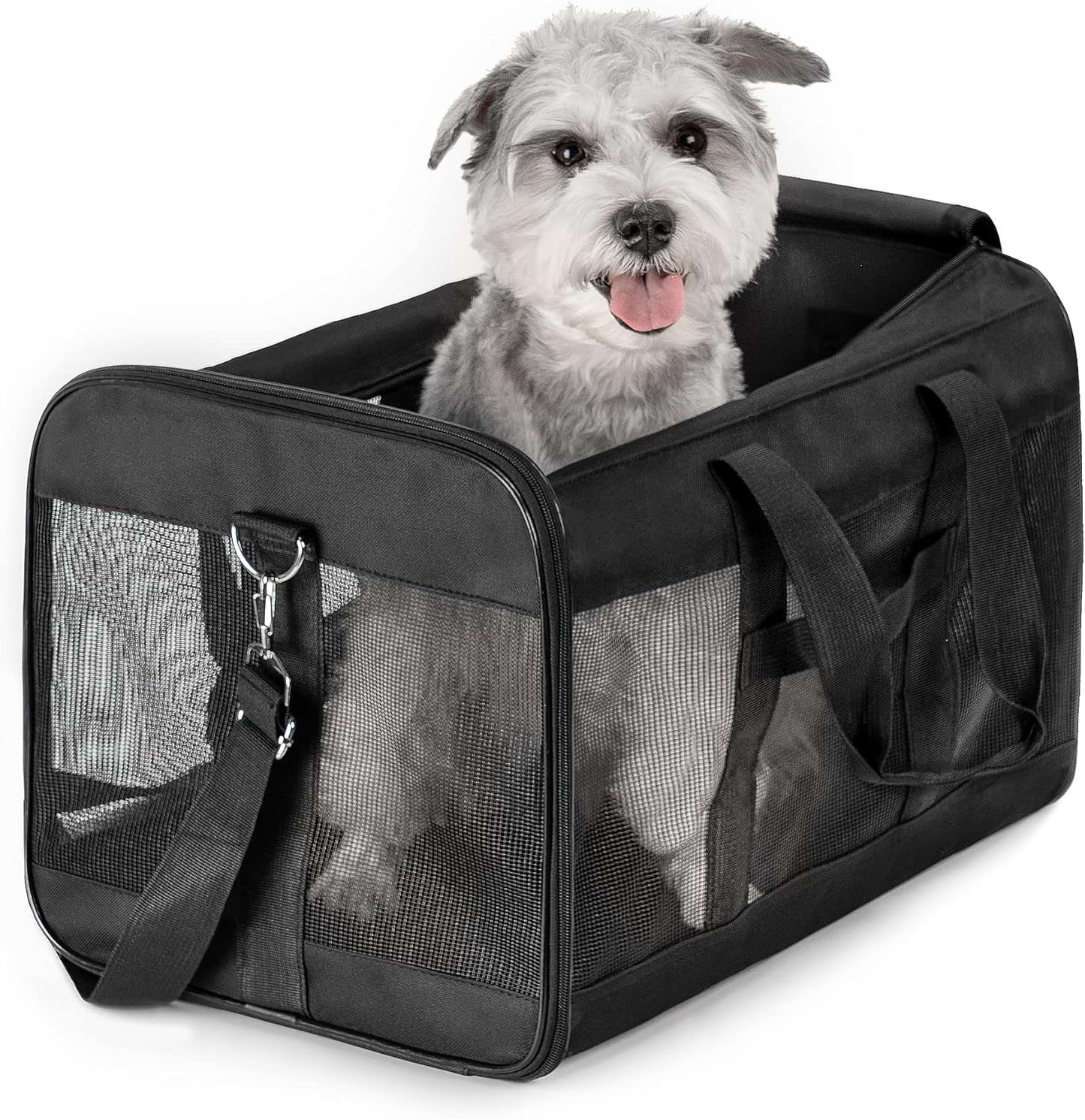 Conlun Cat Carrier Airline Approved, Soft-Sided Dog Carrier with Inner Safety Leash, Pet Transport Carrier for Small-Medium Cats Puppies up to 15 Lbs, Collapsible Travel Kitten Carrier Bag -Black M