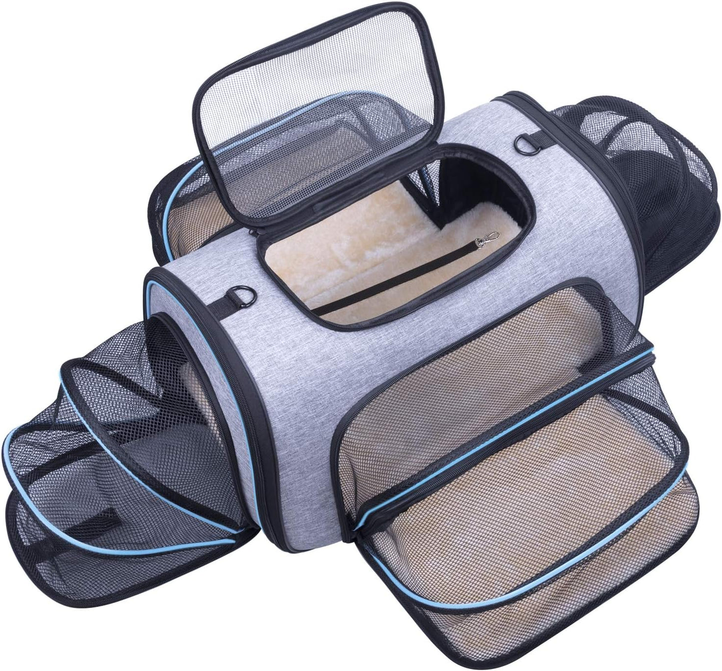 Siivton Cat Carrier,4 Sided Expandable Pet Carrier for Travel,Collapsible Soft-Sided Carriers with Removable Fleece Pad and Shoulder Straps,Airline Approved(17.5"x 11"x 11")
