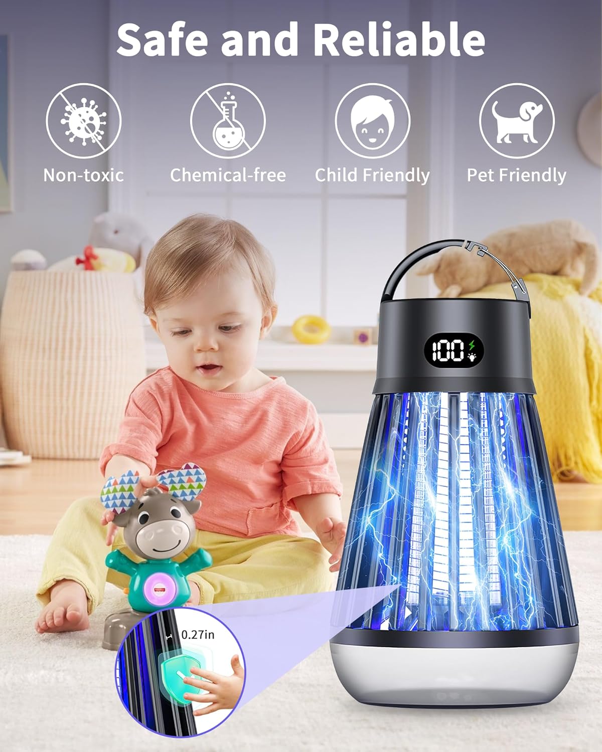 Eachway Bug Zapper Outdoor, 2 in 1 Powered Mosquito Zappers Killer with 2000mAh Battery & LED Light, 2000V Electric Fly Zapper, Waterproof Insect Zapper for Backyard, Patio (Black)