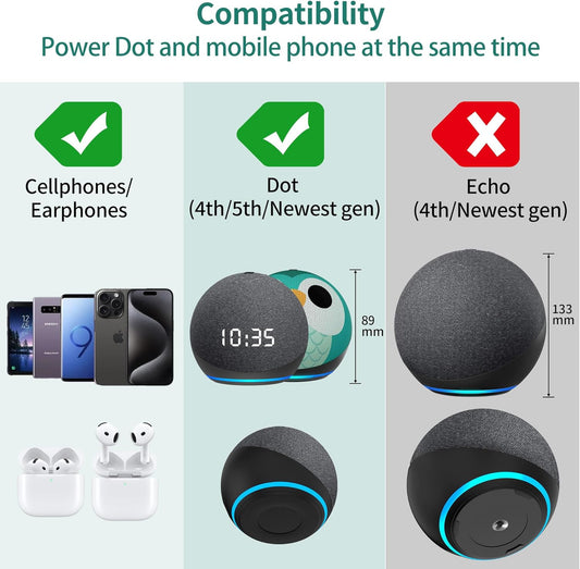 PlusAcc Battery Base for Dot 5th Gen & Dot 4th Gen & Cellphones - 5000 mAh Portable Charger Stand Holder, Rechargeable Charging Dock Station Compatible with Dot 5/4 Gen & Smartphones & Earbuds (Black)