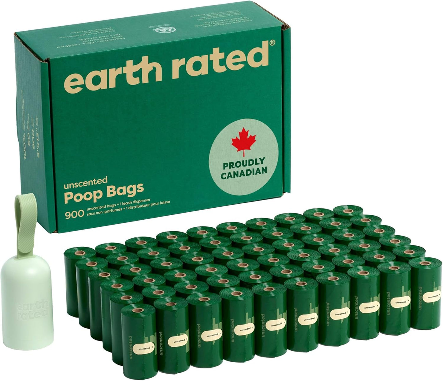 Earth Rated (A Canadian Company), Dog Poop Bag Holder with Dog Poop Bags, Durable and Guaranteed Leakproof, Unscented, 1 Dispenser and 15 Bags