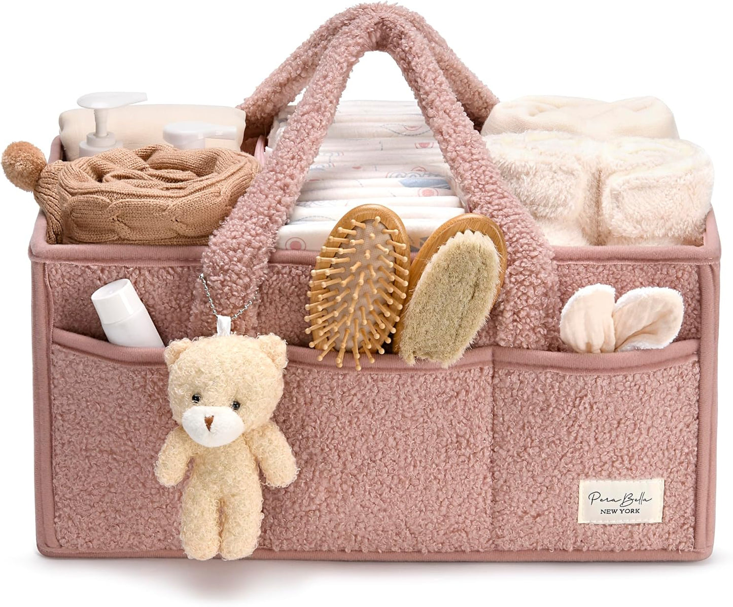 PeraBella Baby Diaper Caddy Organizer, Baby Organizers and Storage for Changing Table, Babies Shower Gift Basket for Boy &Girl, Nursery Essentials Car Caddy Organizer with Handle, White Diaper Basket