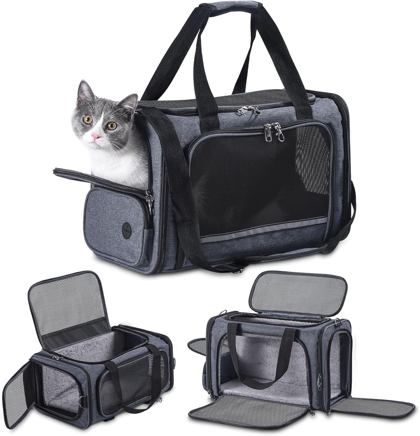 Cat Carrier Pet Travel Carrier by Airplane Approved Under seat, TSA Airline Approved Soft-Sided Carrier Bag for cat,Dogs,17.5 x 8.5 x 11 inches,Grey