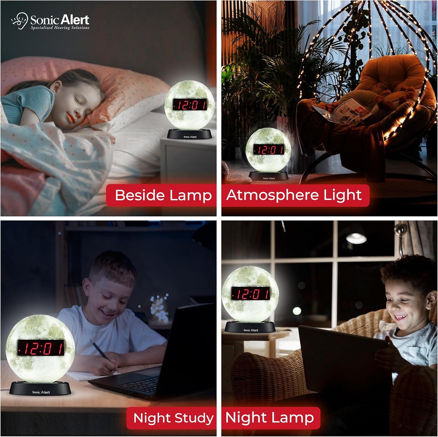 Sonic Alert Baseball Alarm Clock Nightlight for Heavy Sleepers - Loud & Compact Alarm Clock for Bedroom - Battery Backup & Full Range Dimmer - Easy to Set Digital Alarm Clock for Kids - AUX Connection