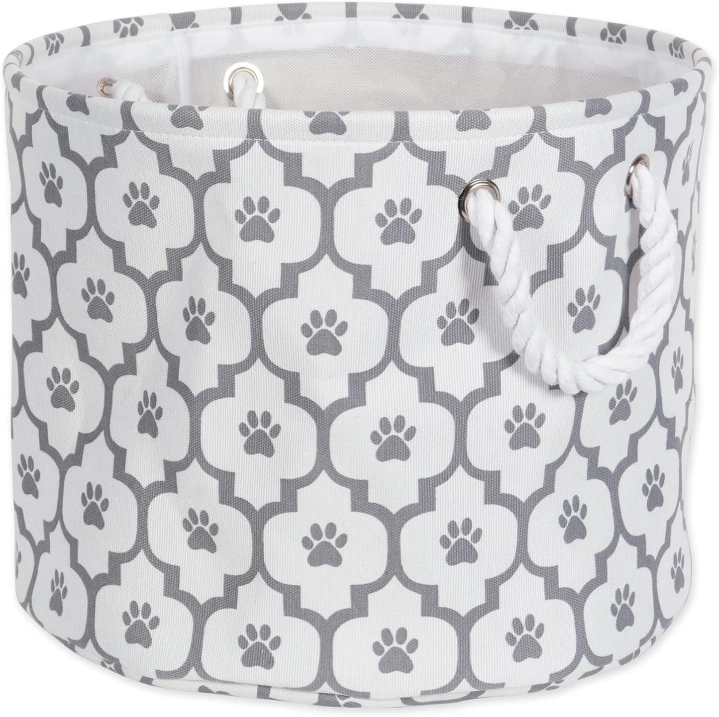 DII Bone Dry RoundSmall Pet Toy and Accessory Storage Bin, 12"(Dia) x9(H), Collapsible Organizer Storage Basket for Home Decor, Pet Toy, Blankets, Leashes and Food-Gray Stripes