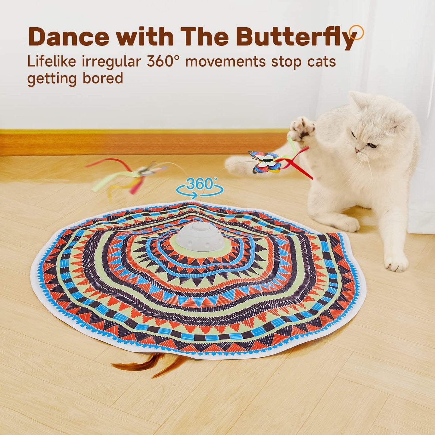Potaroma Cat Toys Chargeable, 3in1 Hide and Seek for Kittens, Interactive Automatic Play, Fluttering Butterfly, Moving Wand Feather, Indoor Kitty Exercise 22.8 Inch Cover for All Breeds