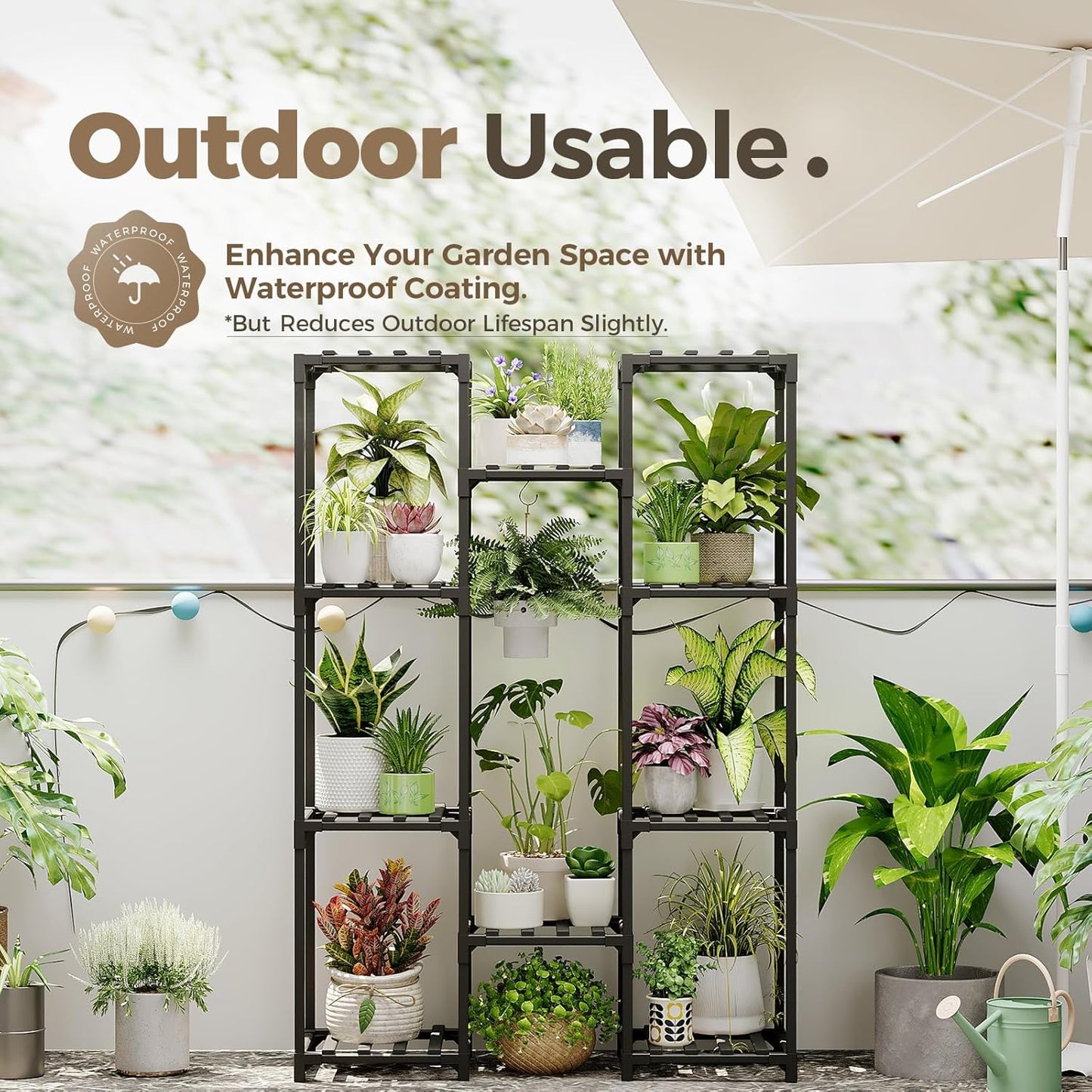 Bamworld Plant Stand Indoor Outdoor Hanging Plant Shelf for Multiple Plants Pots Wood Flower Stand Tall Large Flower Holder for Living Room, Patio, Balcony, Garden Decor, Brown