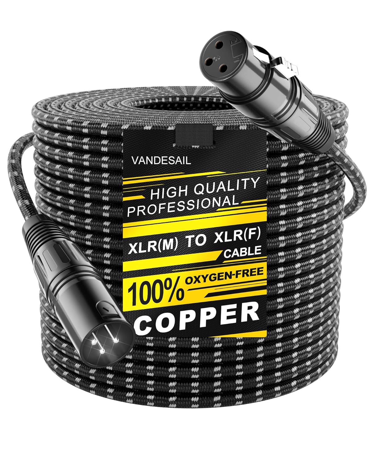 VANDESAIL XLR Cables 25ft 2 Pack, Durable Nylon Braided XLR Microphone Cable, Mic Cable, Shielded and Fully Balanced OFC Male to Female Cord for Recording Mixer Amplifie Speaker Black White