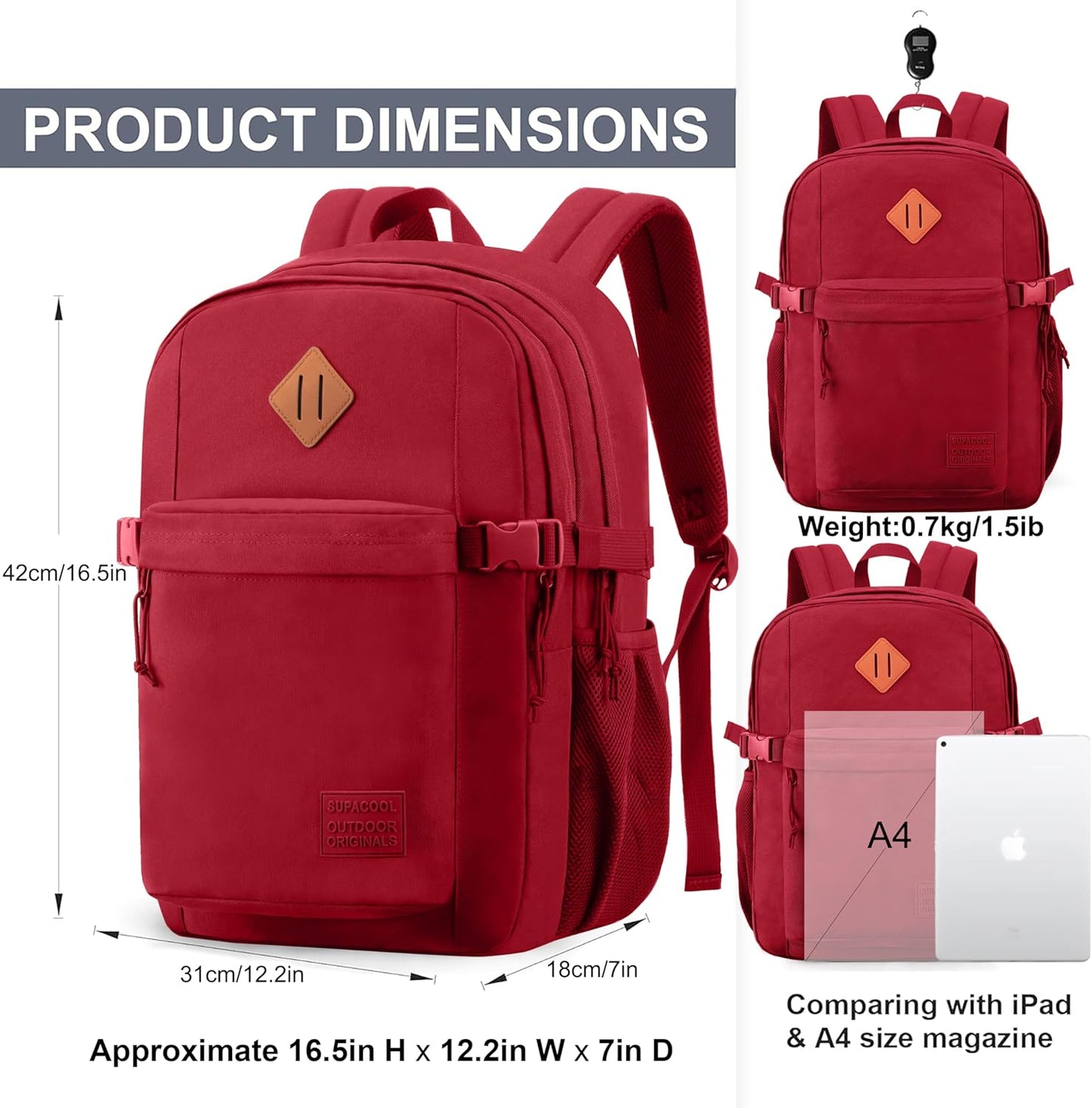 SUPACOOL Lightweight Casual Backpack for Men and Women, Large Backpack for School Boys and Girls