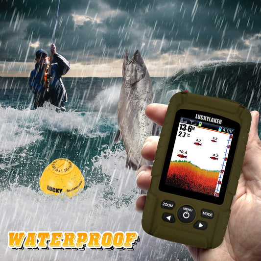LUCKY Portable Sonar Fish Finder Boat Depth Fishing Fish Finders Waterproof Handheld Wireless Fishing Finder Kayak Transducer Depth Finders for Ice Fishing Sea - PuriLite