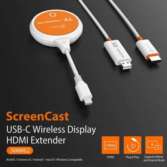 j5create ScreenCast USB-C to HDMI Wireless Display Transmitter and Receiver, Supports 1080p, Compatible with MacBook, iPad Pro, ChromeOS, USB-C Laptops and Android (JVAW62) - PuriLite