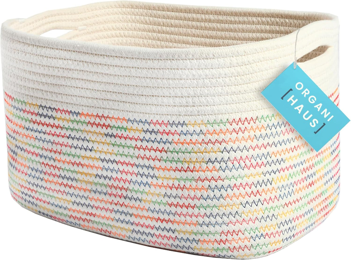 OrganiHaus Soft Woven Baskets for Storage Organization Set of 3, Cotton Rope Nursery Storage Baskets for Shelves, Square Book Bins, Bathroom Towel Hamper, Dog Toy Bins, Panier Rangement - Light Honey