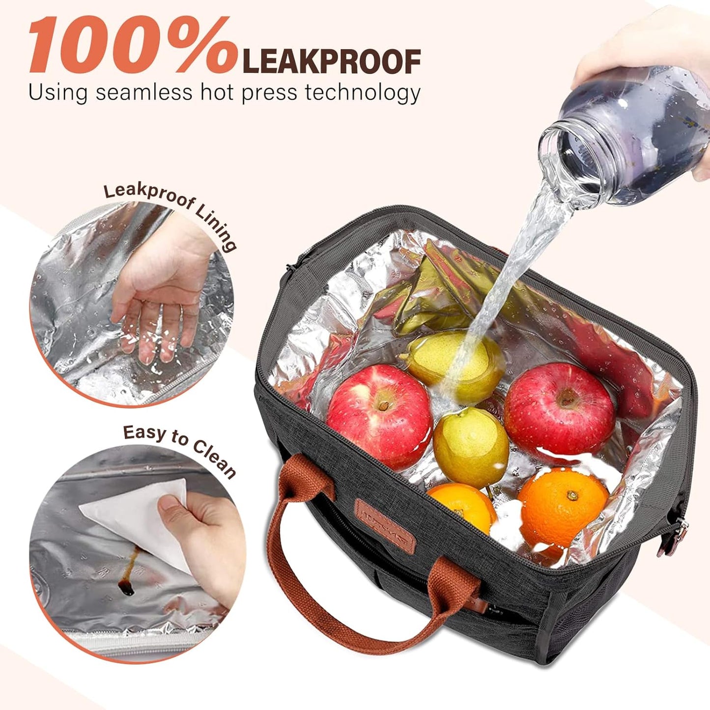 Lunch Bag for Women & Men, Insulated Lunch Box Cooler Tote Bags, Adult Reusable Lunch Boxes with Water Resistant for Work, Travel and Picnic (Grey)