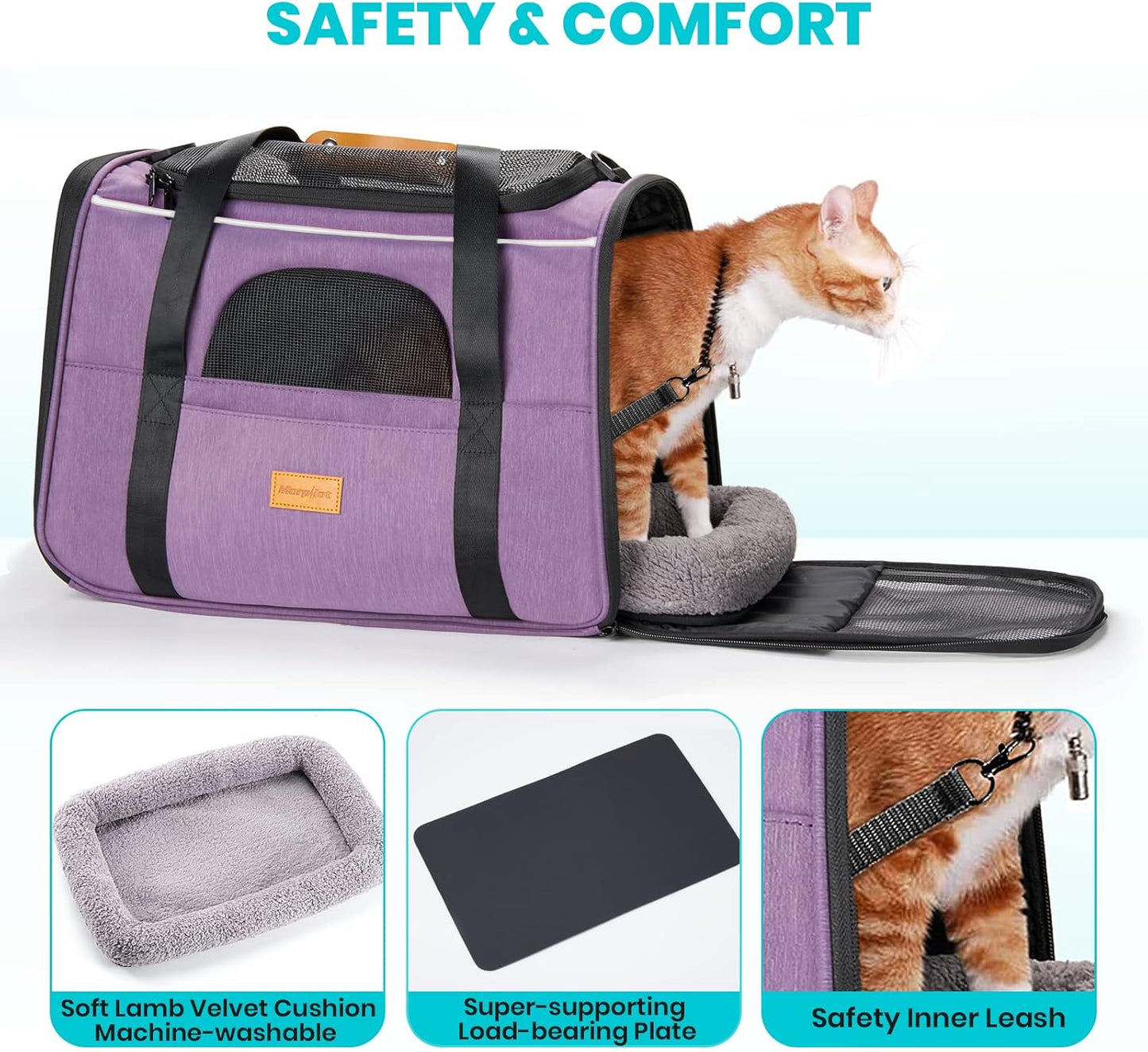 Morpilot Cat Carrier Soft - Portable Pet Carrier for Small or Medium Cats, Dogs and Puppy up to 14lbs, Airline Approved Dog Carrier with Safety Buckle - (Dark Gray)