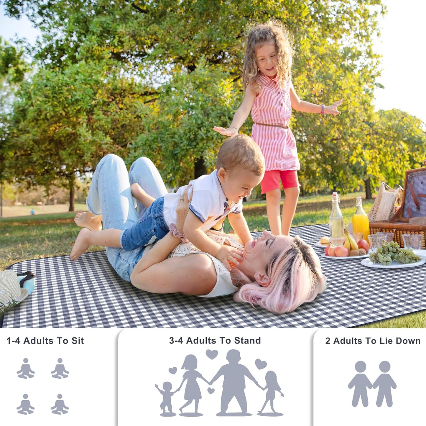 SAMSIER Large Outdoor Picnic Blankets Waterproof Foldable, Beach Blanket Sandproof Portable, Cute Picnic Mat Washable (Navy Blue, 60"×80")