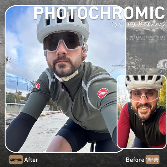 KAPVOE Photochromic Cycling Glasses Men Mountain Bike Sunglasses Women Clear MTB Sports Goggles Bicycle Triathlon K180 - PuriLite