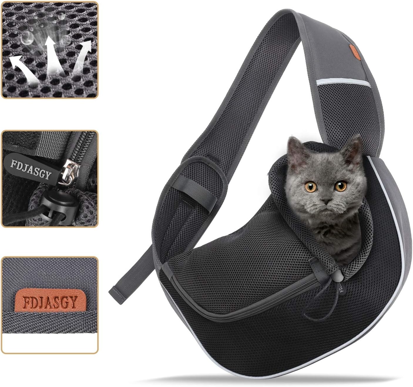 FDJASGY Pet Sling Carrier for Small Dogs Cats,Breathable Mesh Travelling Hand Free Puppy Backpack with Pouch and Adjustable Strap Carrier Grey
