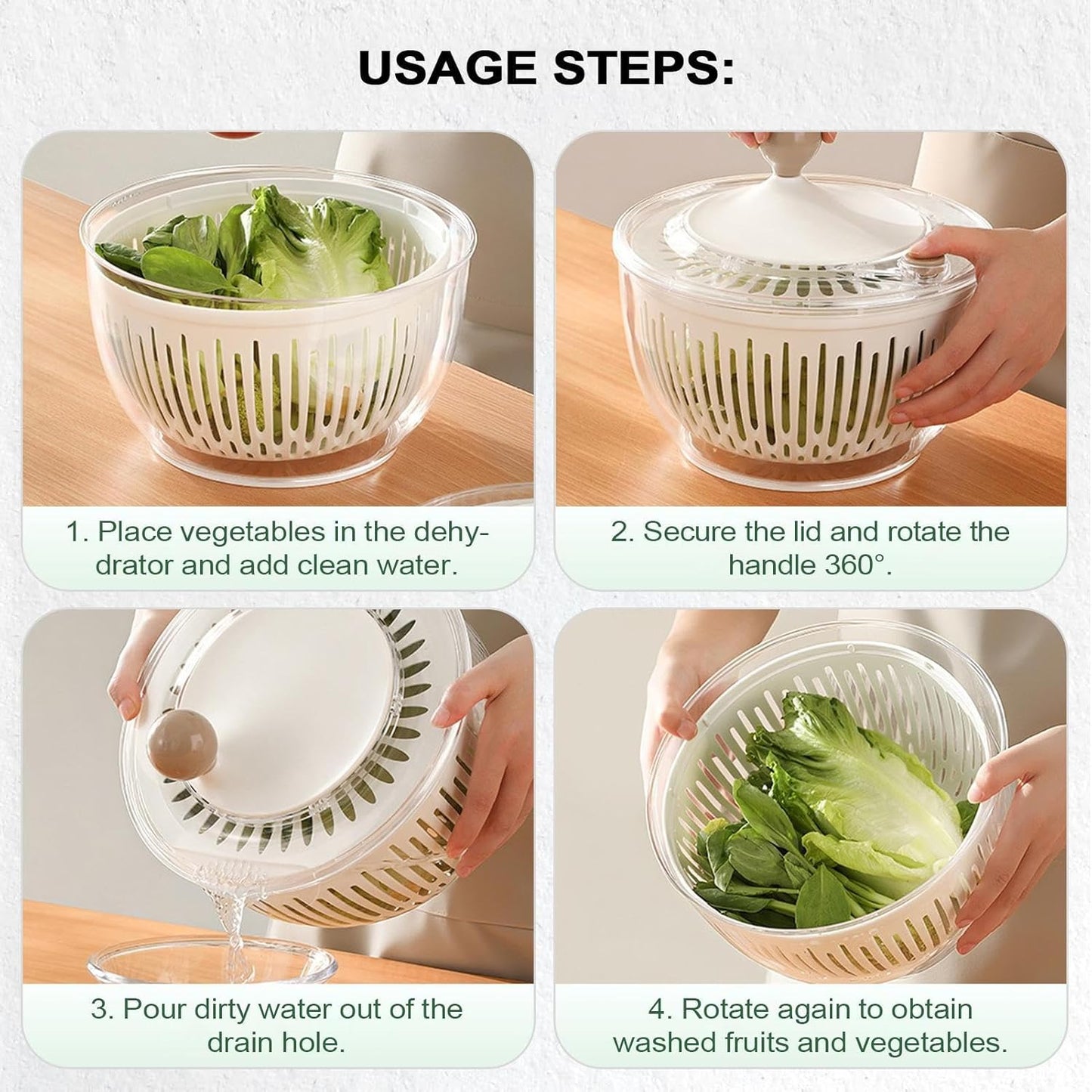 Small Salad Spinner – 4.5 L Vegetable Centrifuge – Non-Slip Base Easy Cleaning Container Storage for Vegetables in Refrigerator