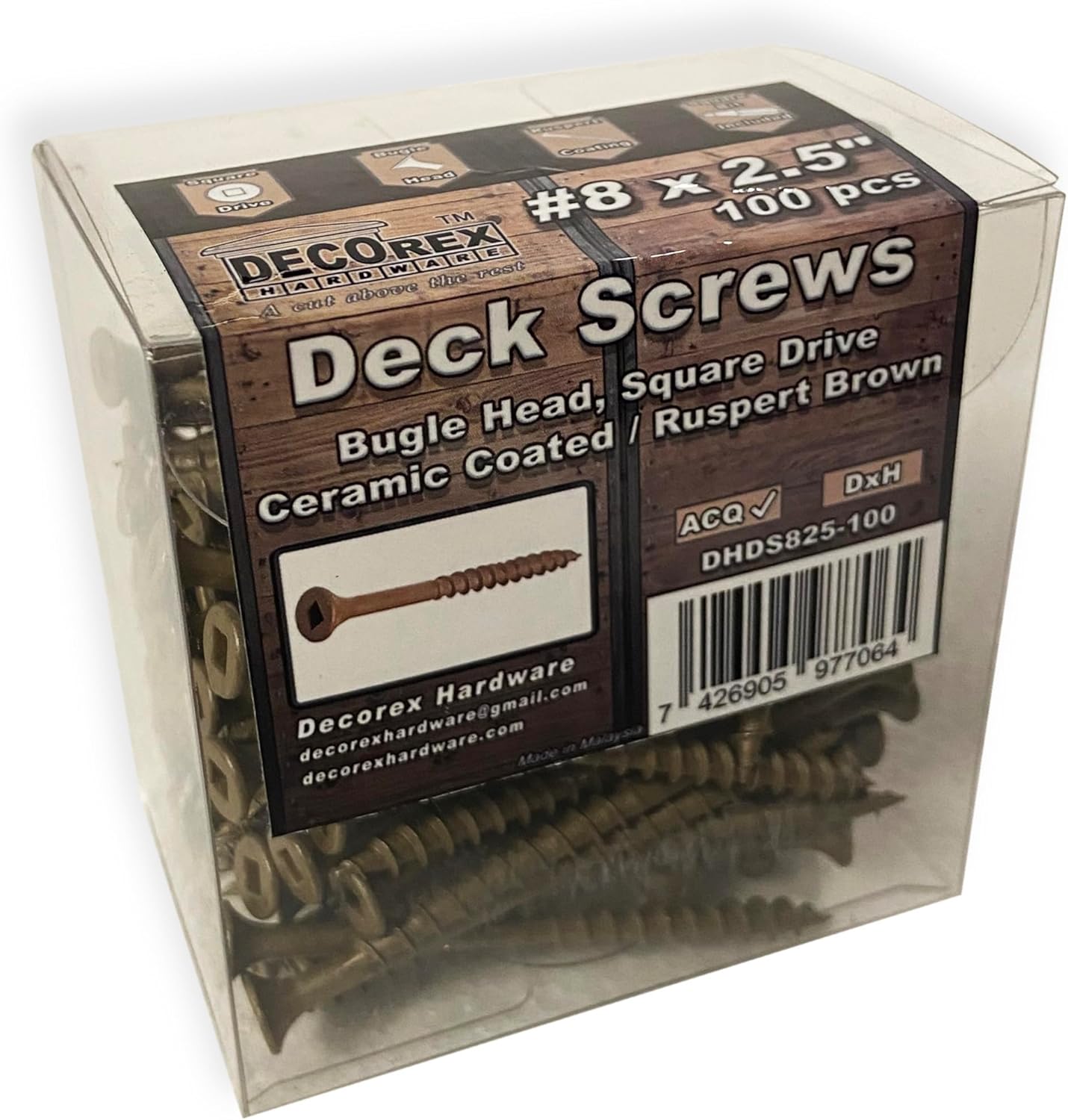 #8 x 3" Deck Screws | Square Drive | Bugle Head | Brown Ruspert | 100pcs Box