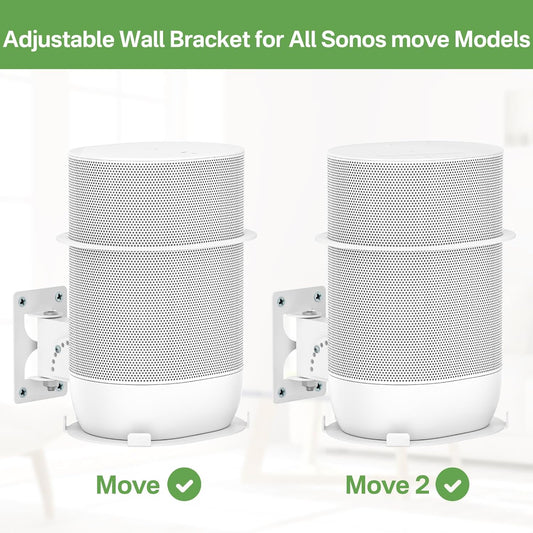 Speaker Mount for Sonos Move and Sonos Move 2 Wall Mount with Tilt & Swivel Adjustment Speaker Wall Mount Hook for Sonos Move 2 Mount Bracket of Indoor/Outdoor Usage, White - PuriLite