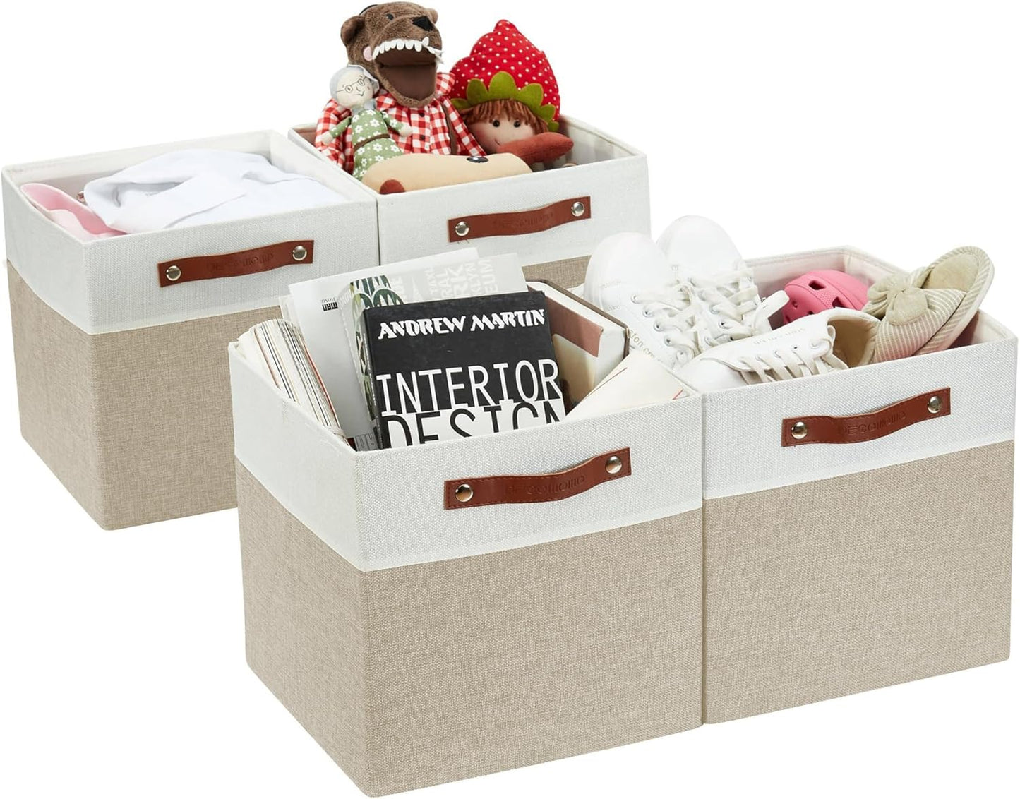 DECOMOMO Fabric Cube Storage Bin - Storage Baskets for Shelves, Kallax (Grey & White, 13 inch Cube) - 4 Pack