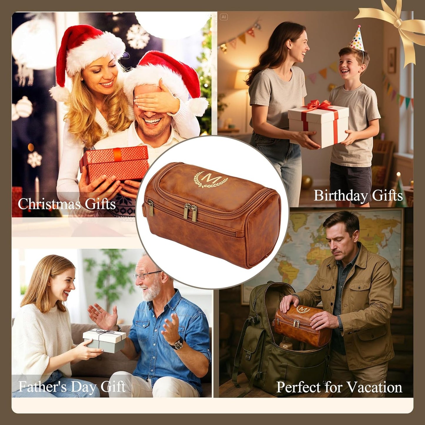 OXYEFEI Toiletry Bag Men,Gifts for Men,Mens Toiletry Travel Shaving Dopp Kit Bag with Initial PU Leather Cosmetic Bags Organizer Storage Accessories (R)