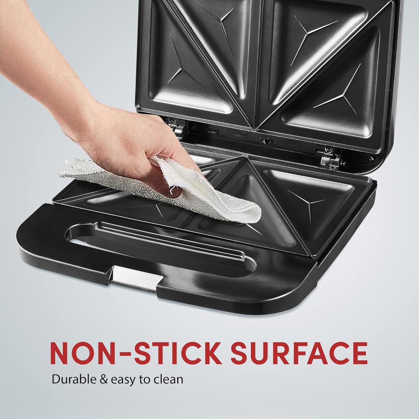 Elite Gourmet ESM-2207SS# Stainless Steel Sandwich Panini Maker Grilled Cheese Machine Tuna Melt Omelets Non-stick Cooking Surface, 2 Slice, 750 Watts, Stainless Steel
