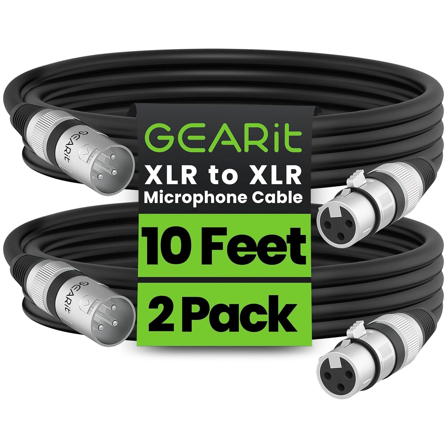 GEARit XLR Male to Female Microphone Cable (10 Feet, 6-Pack) 3-Pin Balanced Shielded Mixer, Recording Studio, Podcast - Black