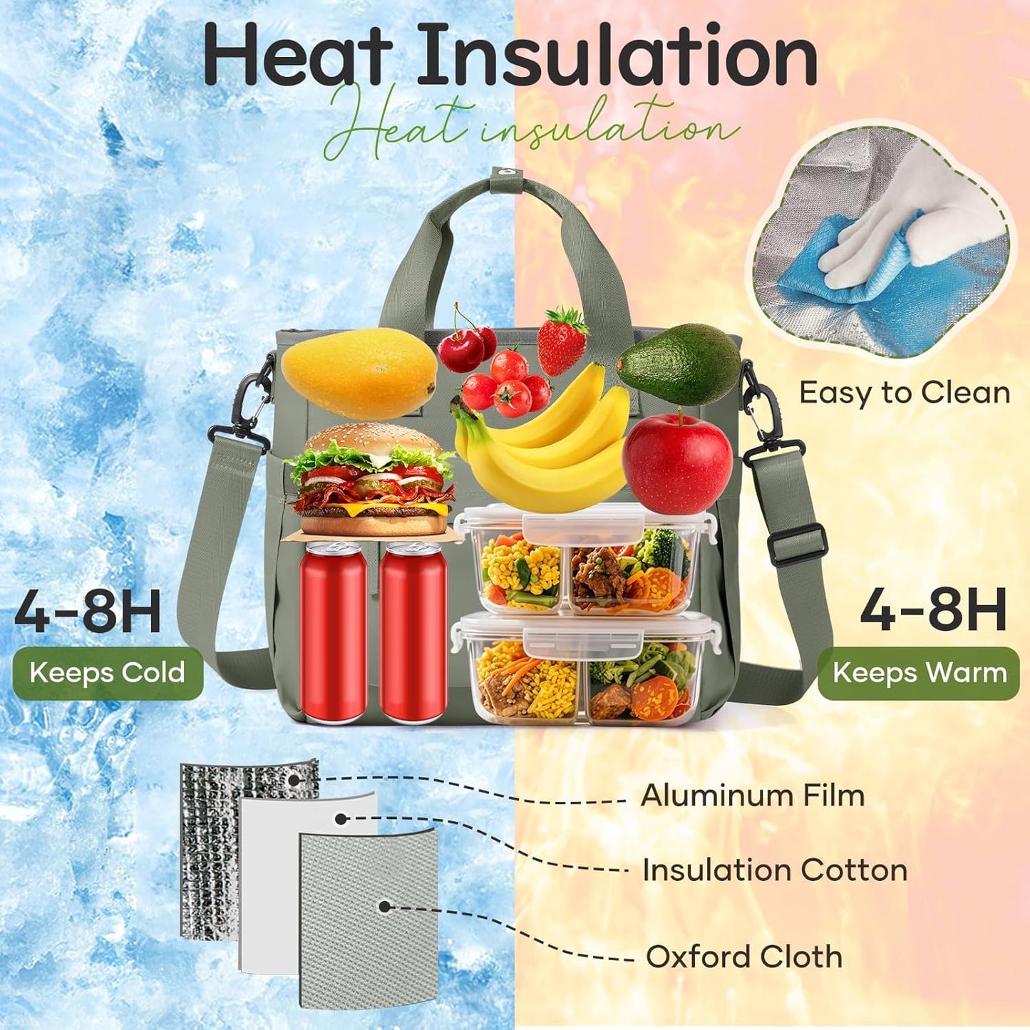 Lunch Bag Insulated Lunch Box Leakproof Lunch Tote Bags for Women Men,Portable Thermal Cooler Bag Lunch Containers with Shoulder Strap for Work, Family, Picnic, School, Outdoor,BBQ C2-Pinkpurple