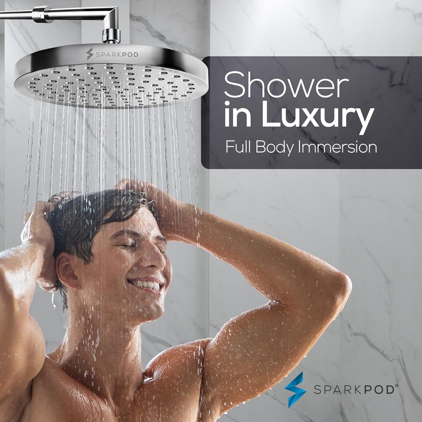 SparkPod Shower Head - High Pressure Rain - Premium Quality Luxury Design - 1-Min Install - Easy Clean Adjustable Replacement for Your Bathroom Shower Heads (Luxury Polished Chrome, 6 Inch Round)