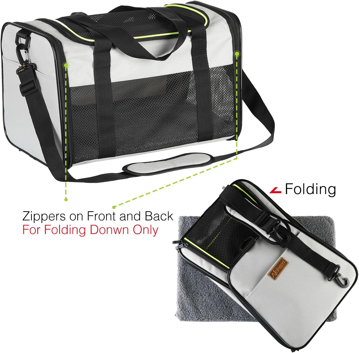 Akinerri Airline Approved Pet Carriers,Soft Sided Collapsible Pet Travel Carrier for Medium Puppy and Cats (Medium, Blue)