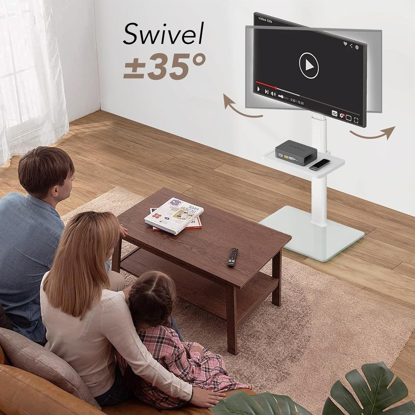 Universal Floor TV Stand with Mount 80 Degree Swivel Height Adjustable and Space Saving Design for Most 27 to 65 inch LCD, LED OLED TVs, Perfect for Corner & Bedroom AX1006TB