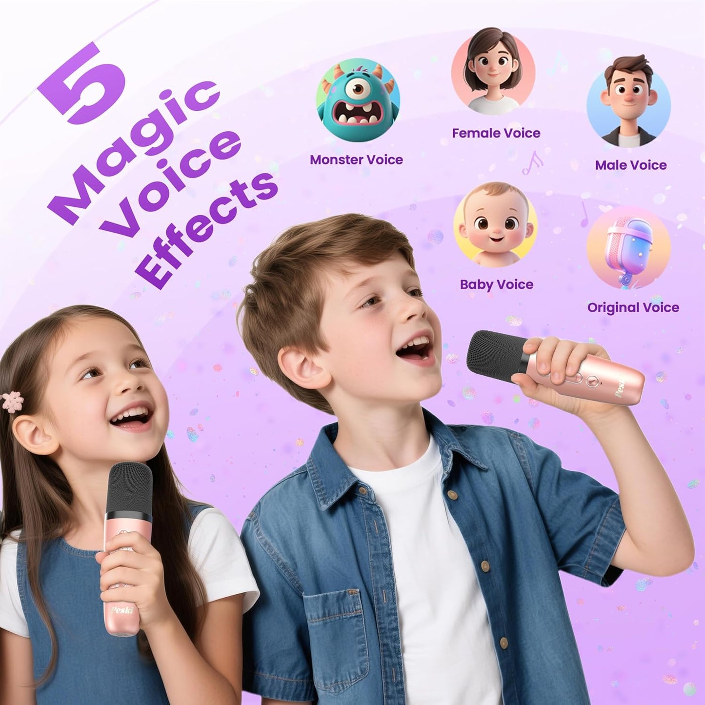 Karaoke Machine for Kids Adults, Portable Bluetooth Mini Karaoke Microphone Singing Speaker Karaoke Player with 2 Wireless Mic Toys for All Smartphones,Birthday, Family,Home Party (Purple)
