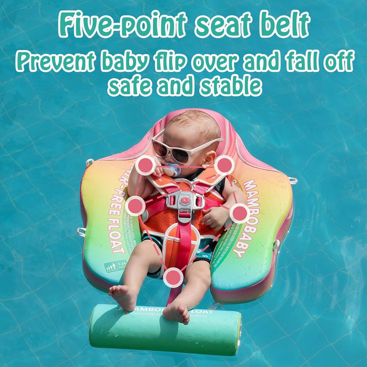 Mambobaby Baby Swim Float with Canopy, Non-Inflatable Solid Baby Float, Upgrade Soft Skin-Friendly Material Infant Swim Float