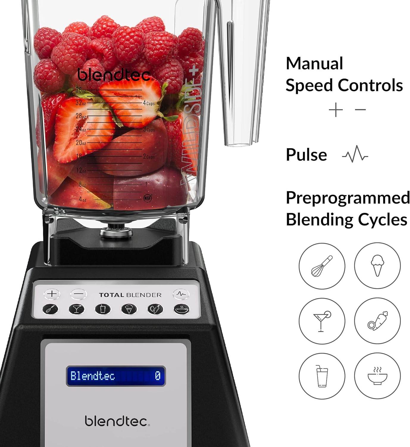 Blendtec Total Classic Original Blender and 90 oz WildSide+ Jar - Kitchen Blender Bundle - Red
