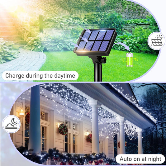 Solar Fairy Lights Outdoor, 2 Pack Total 240 LED Solar String Lights, 8 Modes Solar Twinkle Lights Outdoor Waterproof, Copper Wire Lights for Garden Tree Yard Party Christmas Decorations (Cool White)