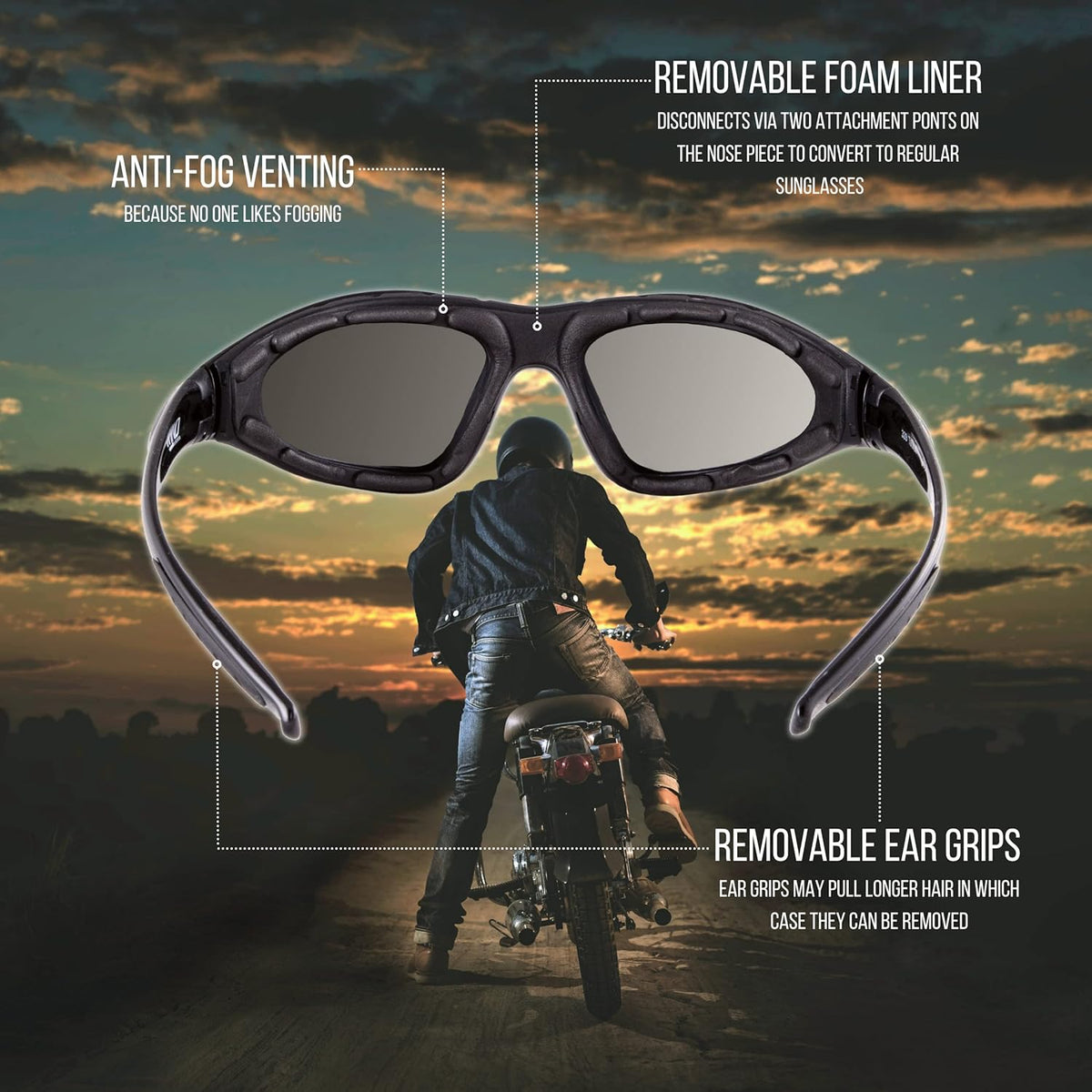 WYND Blocker Vert Motorcycle & Outdoor Sports Wrap Around Sunglasses - PuriLite
