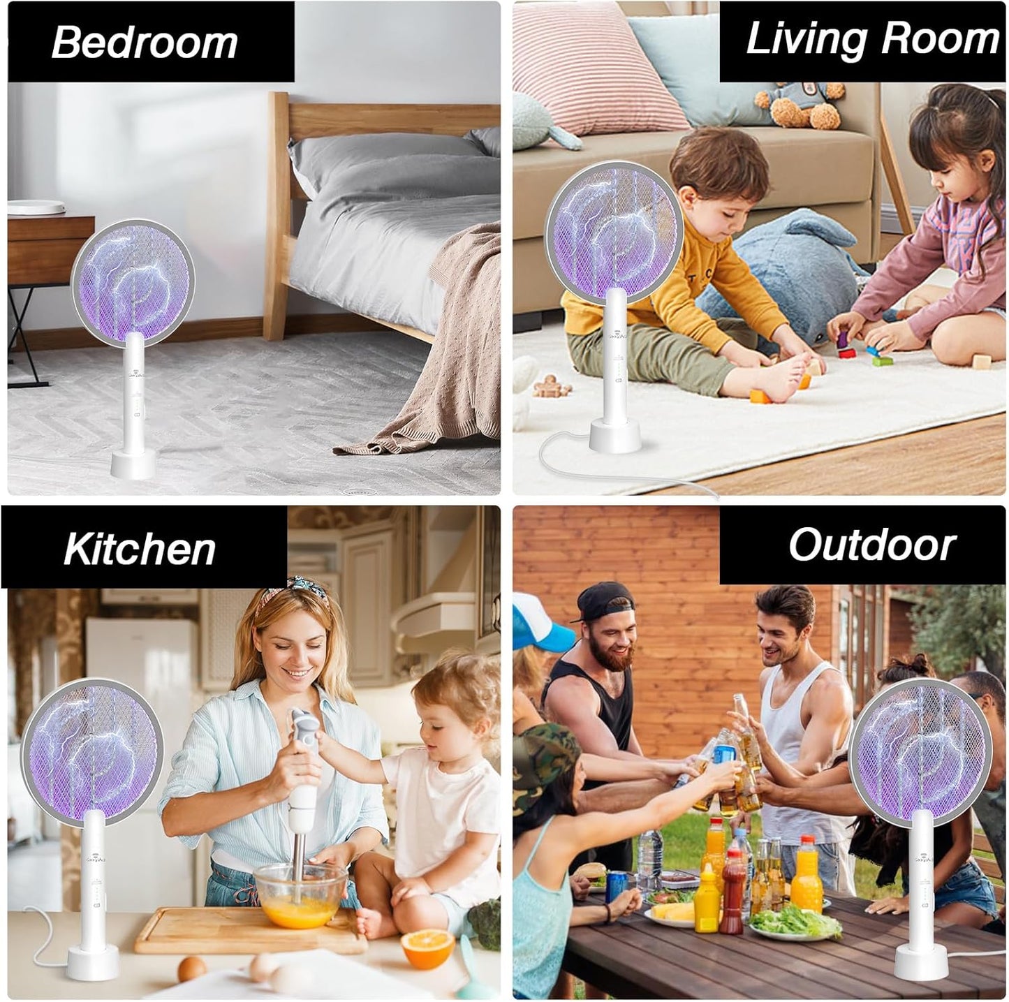 Gooqand Bug Zapper Racket, 2 in 1 Electric Fly Swatte with 3 Layer Safety Mesh, 4000V Fly Zapper with USB Rechargeable, Indoor Outdoor Fly Racket for Bedroom, Kitchen, Camping