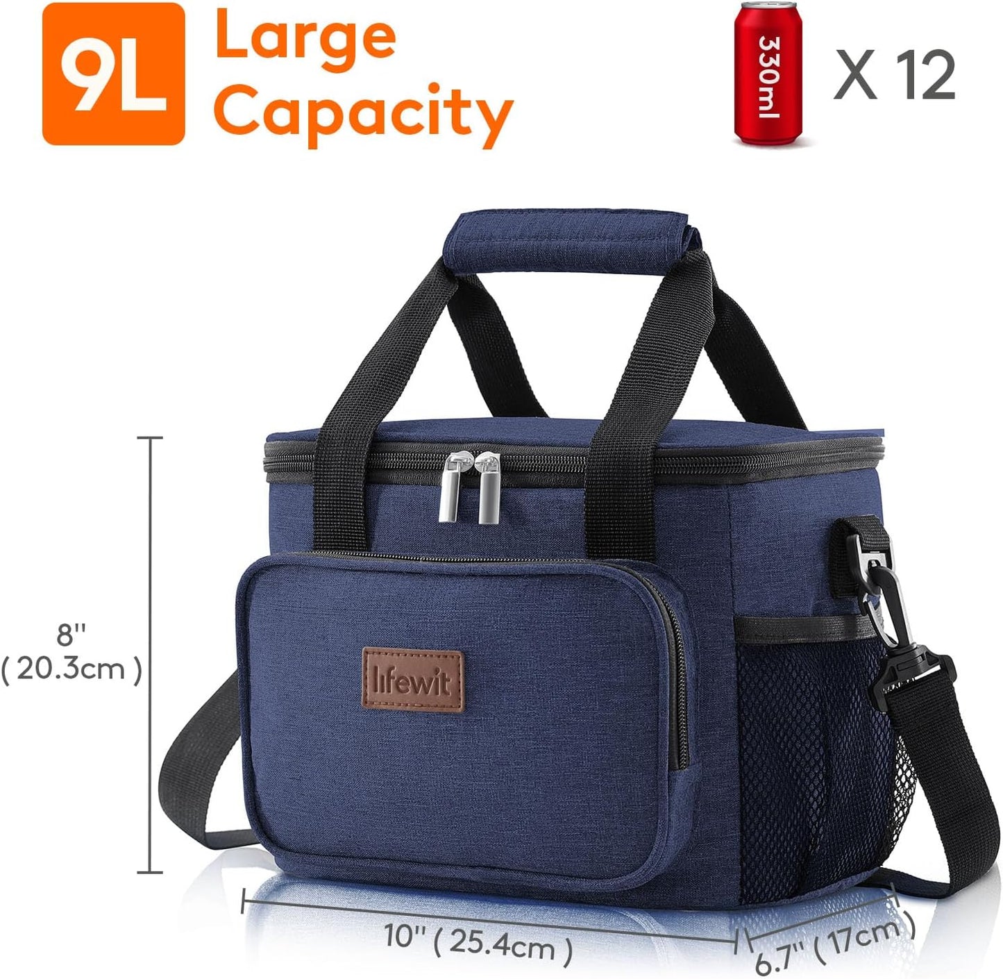 Lifewit Lunch Bag for Men, Insulated Lunch Box Leakproof Soft Cooler Cooling Tote for Adult Women, Waterproof Reusable Lunch Bags for Work Office Outdoor Picnic Camping, Black, 12-Can (9L)