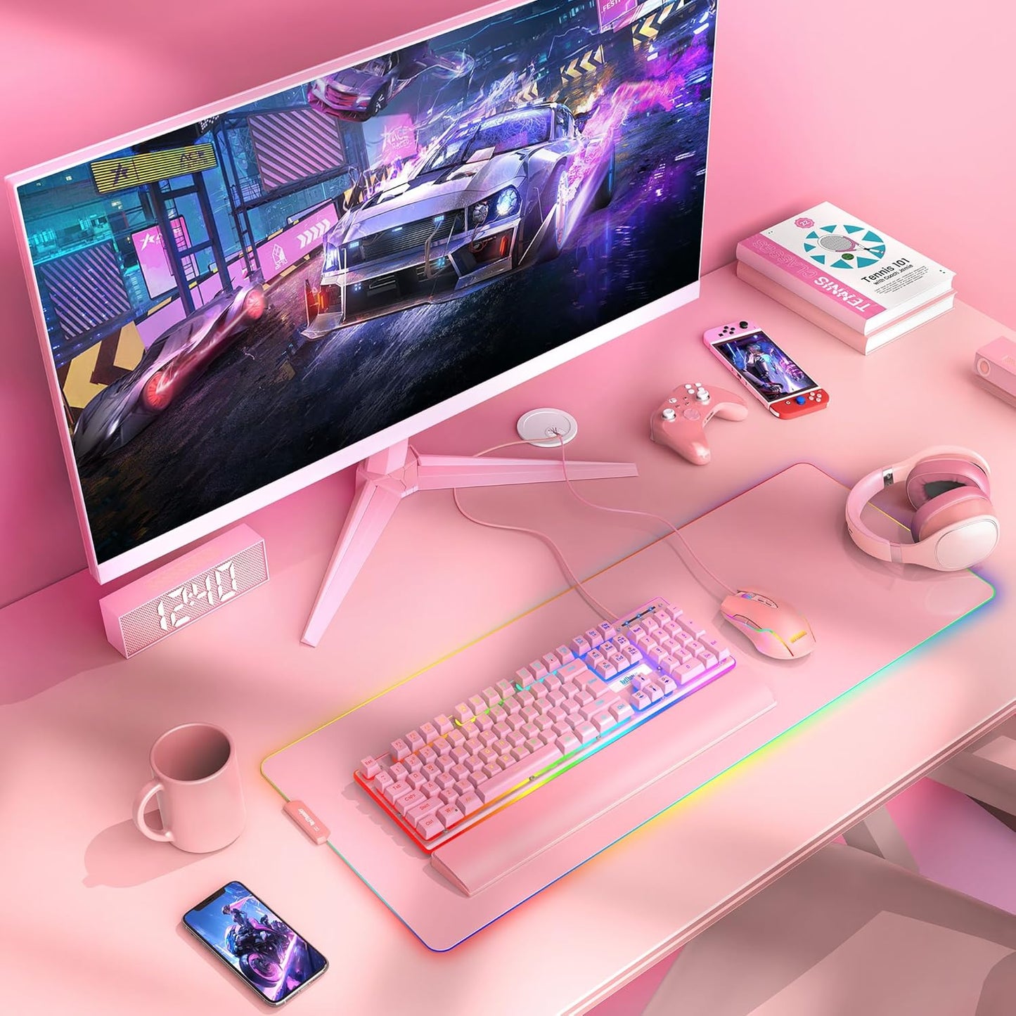 RedThunder K10 Wired Gaming Keyboard and Mouse and Wrist Rest Combo, RGB Backlit, Mechanical Feel Anti-ghosting Keyboard + 7D 7200 DPI Mice+Soft Leather Wrist Rest 3 in 1 PC Gamer Accessories(Black)