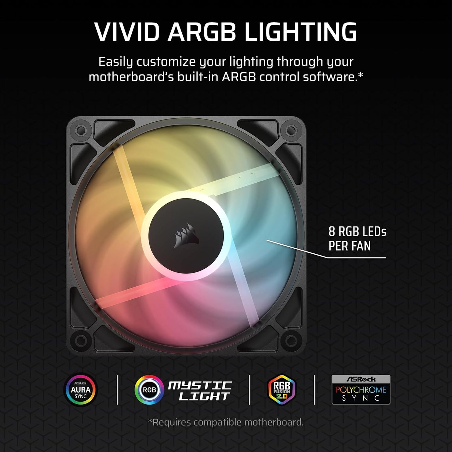 Corsair RS120-R ARGB 120mm PWM ARGB Reverse Fans – Reverse Rotor, +5V ARGB Connections, Eight RGB LEDs, High Static Pressure, Daisy-Chain, Magnetic Dome Bearing, Zero RPM Mode – Triple Pack – Black