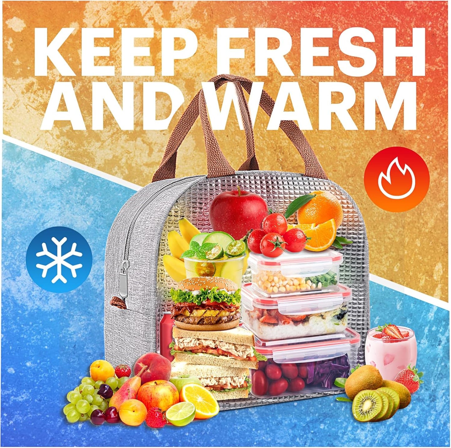 Lunch Bag for Women & Men Adult Insulated Lunch Box, Small Leakproof Cooler Food Lunch Containers Reusable High Capacity Lunch Tote Bags for Work, Travel, Outdoor