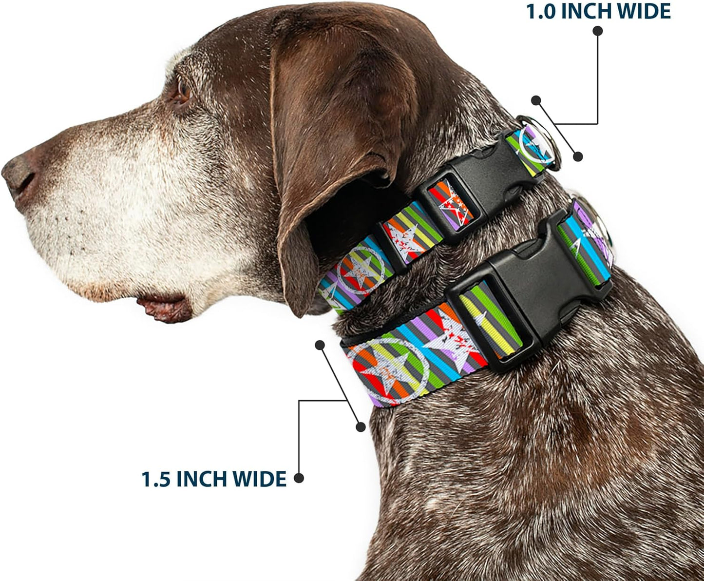 Buckle-Down PC-W21909-M Dog Collar Plastic Clip Buckle, 1"x11"-17", Star Black/White