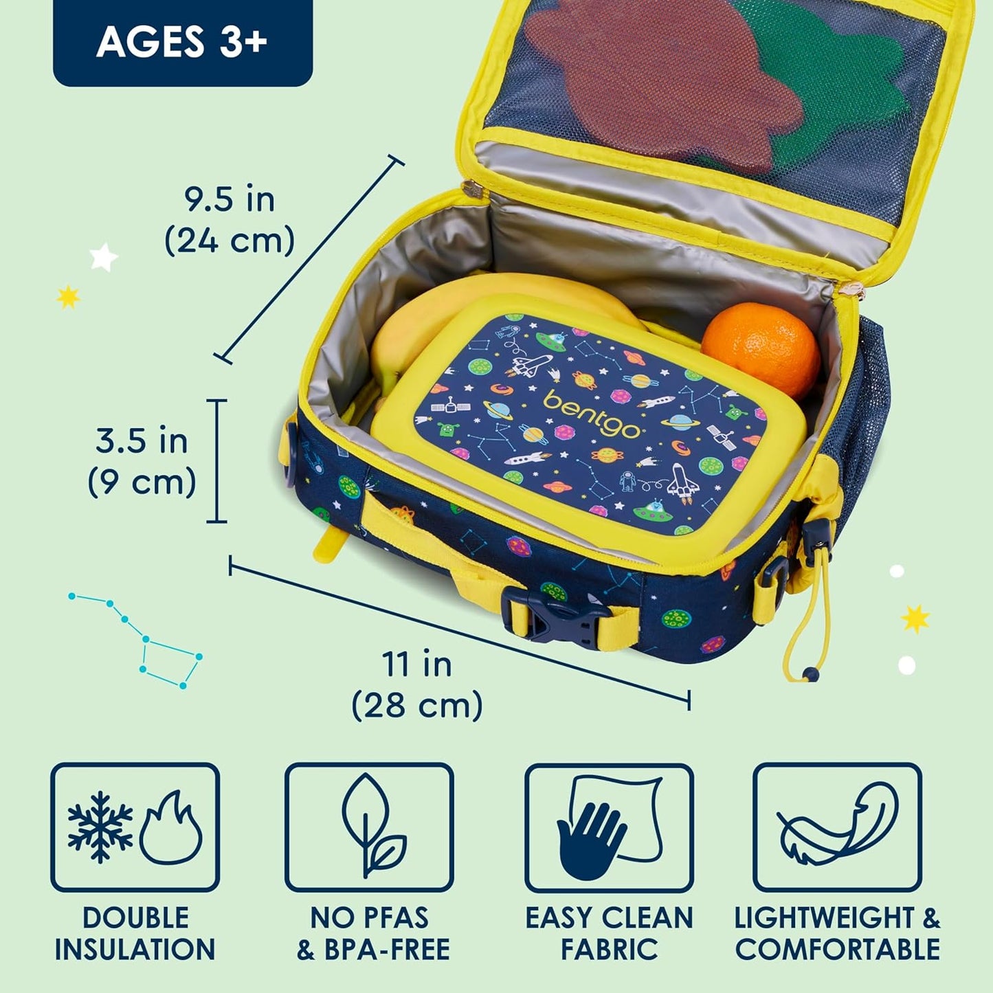 Bentgo® Kids Lunch Bag - Durable, Double Insulated, Water-Resistant Fabric, Interior & Exterior Zippered Pockets, Water Bottle Holder - Ideal for Children 3+ (Shark)